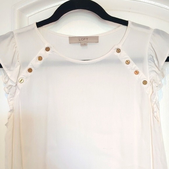 LOFT Cream Ruffle Sleeve Gold Button Detail Blouse XS - Picture 4 of 9